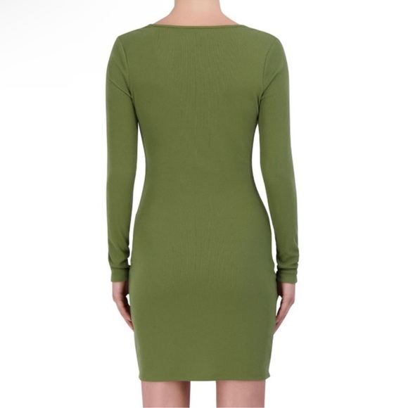 BCBG Paris Green Cutout Ruched Long sleeve Mini Ribbed Dress - Picture 3 of 7